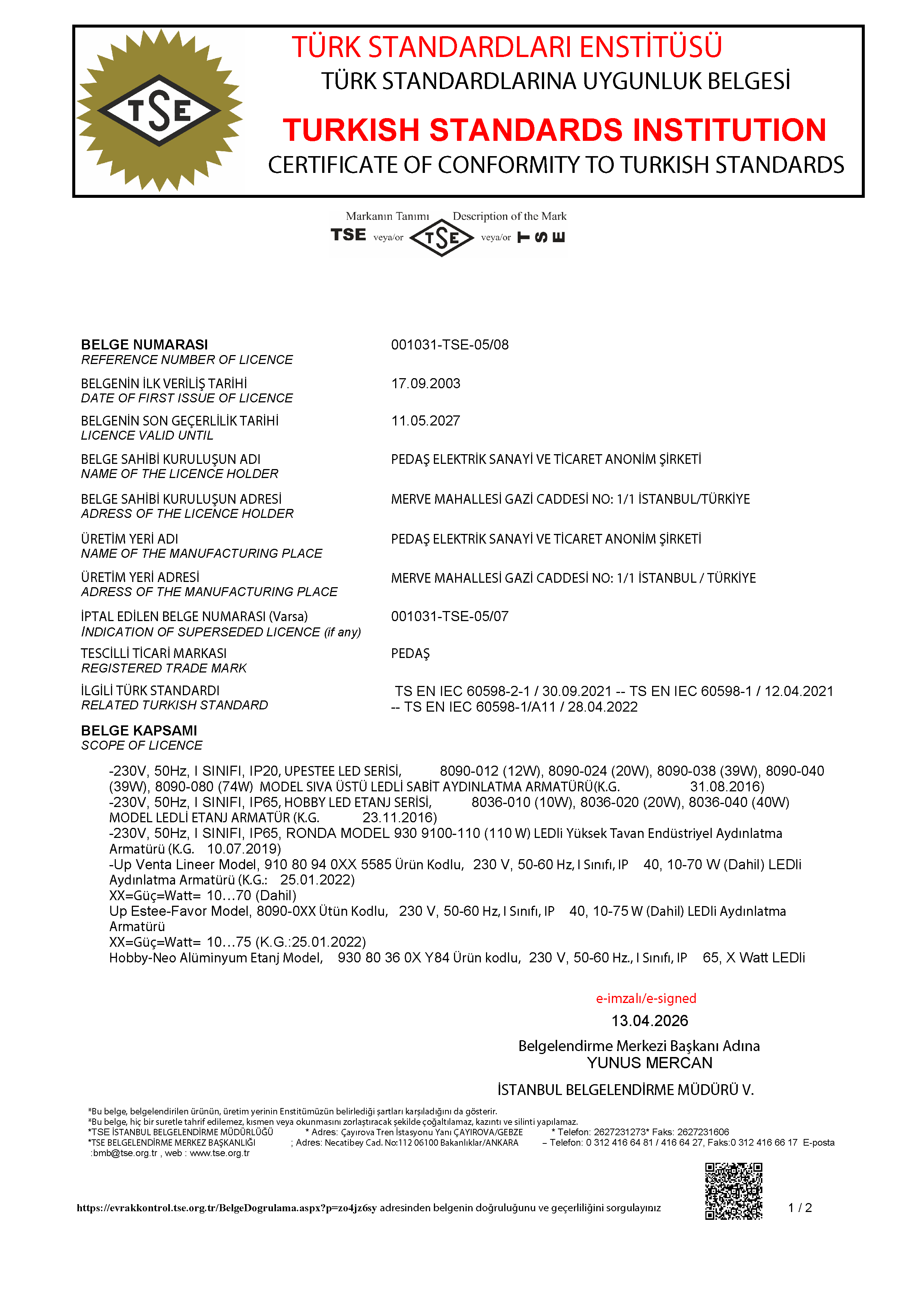 TS EN IEC 60598-2-1